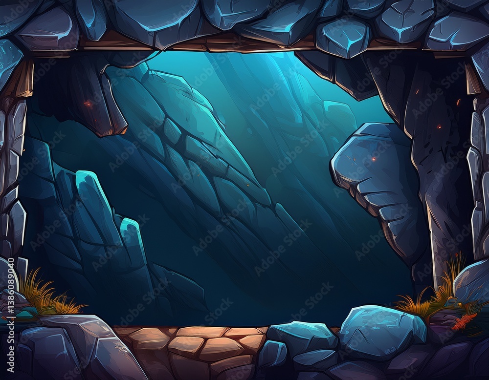 Obraz premium dark cave rock frame background textured surface game design