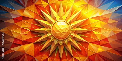 Stylized Sunburst Geometric Background: Abstract Solar Design Stock Photo