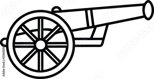 Classic Cannon Icon Outline Drawing with Transparent Background, Isolated Weaponry