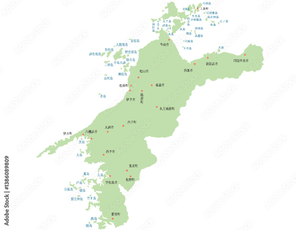 Obraz premium 愛媛県 地図 黄緑 斑点 イラスト