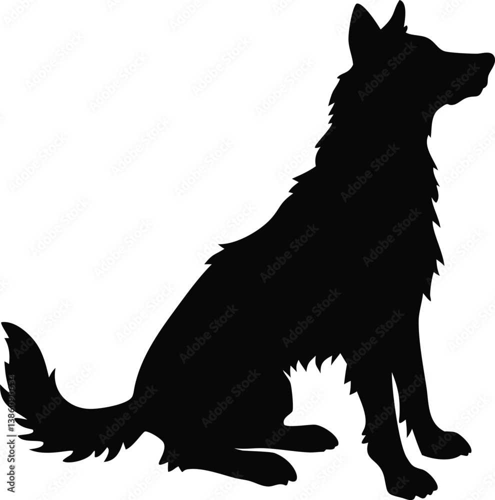 Black and white vector illustration of a dog in a wild animal silhouette style Black and white vector illustration of a dog in a wild animal silhouette style