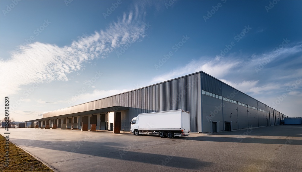 Obraz premium delivery truck close to logistics center
