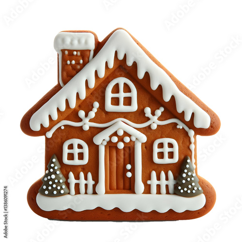 gingerbread house shaped cookie isolated on white background
