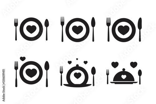 romantic dinner plate setup vector art silhouette