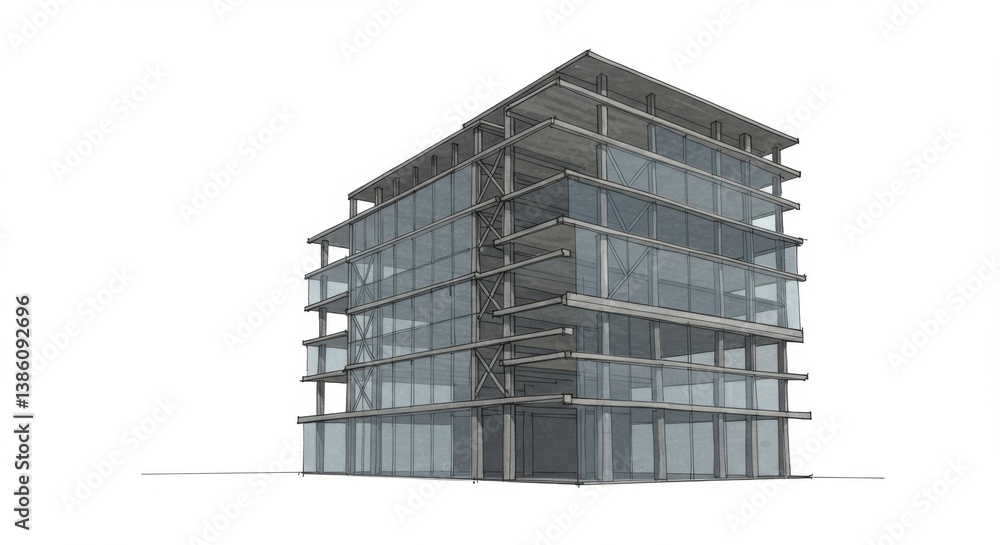Viewing Modern Building Architecture with Glass Facade and Concrete Structure Viewing Modern Building Architecture with Glass Facade and Concrete Structure