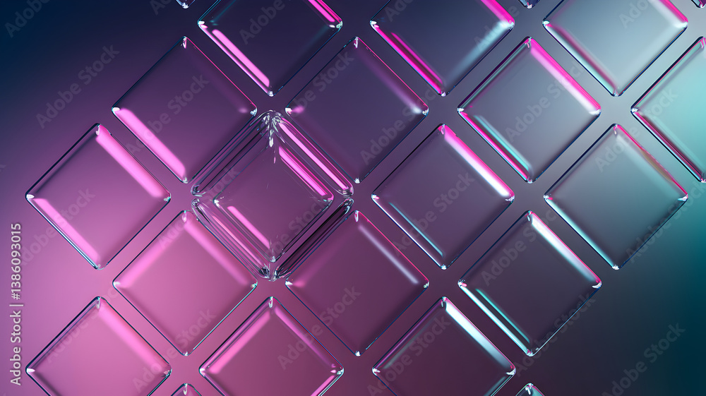 A 3d render, abstract geometric background, translucent glass with violet pink blue gradient, simple square shapes A 3d render, abstract geometric background, translucent glass with violet pink blue gradient, simple square shapes