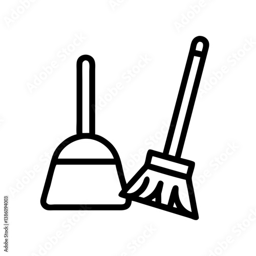 Cleaning tools: broom and dustpan icon on a white background  