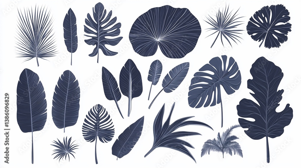 Elegant Collection of Tropical Leaves in a Minimalist Artistic Style Elegant Collection of Tropical Leaves in a Minimalist Artistic Style
