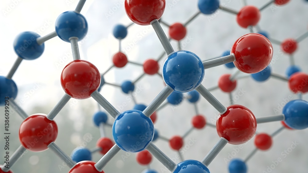 Obraz premium 3D Molecular Structure Representation With Red And Blue Spheres Scientific Visualization