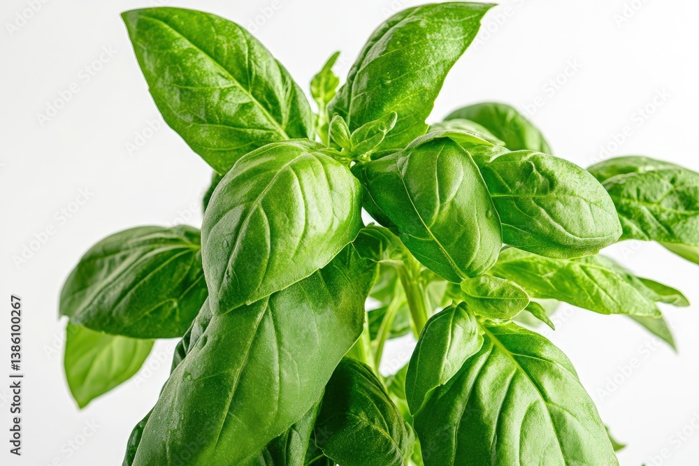 Fresh Basil Plant Close Up on White Background for Culinary Use Fresh Basil Plant Close Up on White Background for Culinary Use