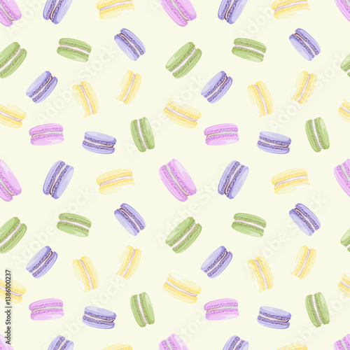 Seamless colorful macarons pattern. Macaroon background - pastel