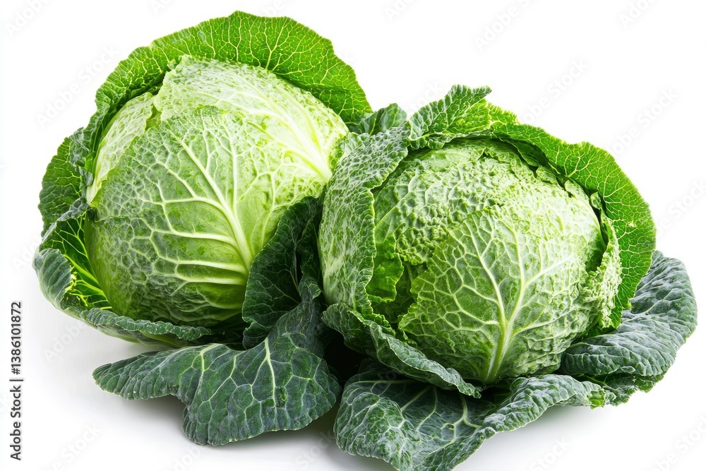 Fototapeta premium Fresh Savoy Cabbage Heads Isolated on White Background for Healthy Eating