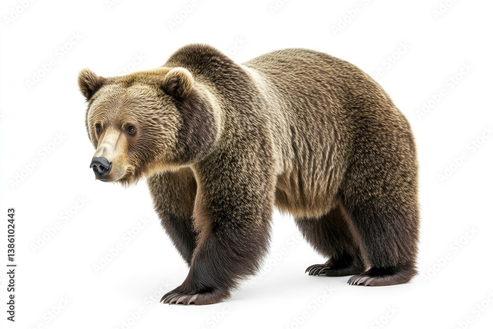 Fototapeta premium Walking Grizzly Bear Isolated on White Background in Studio Shot