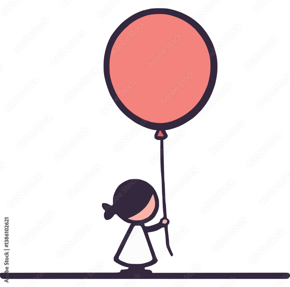 Fototapeta premium Girl Holding Pink Balloon in Playful Design