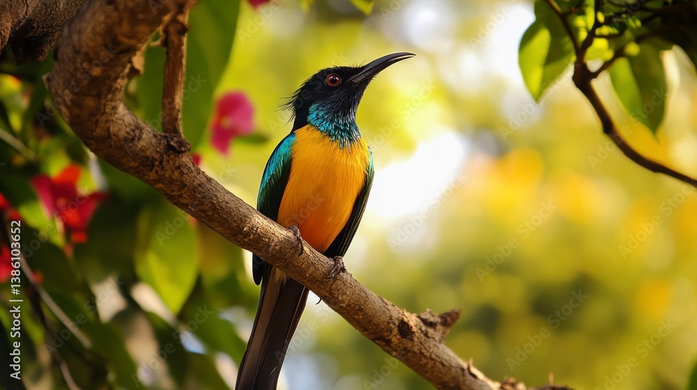 Colorful Sunbird Bird Sitting on Branch with Bokeh Background Nature Colorful Sunbird Bird Sitting on Branch with Bokeh Background Nature