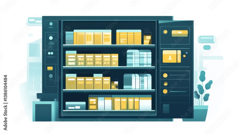 Modern Refrigerator with Shelves and Food Items Modern Refrigerator with Shelves and Food Items