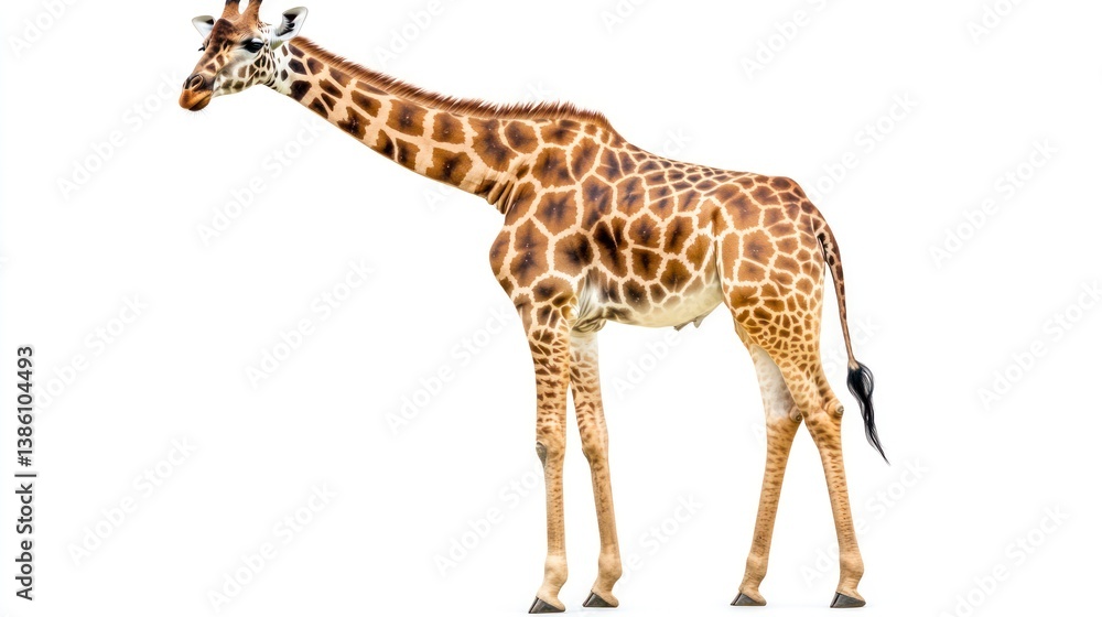 Fototapeta premium Isolated Giraffe Standing Tall Against a Clean White Background in Studio