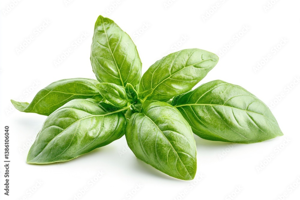 Fresh Basil Sprig on White Background Perfect for Food Photography Fresh Basil Sprig on White Background Perfect for Food Photography