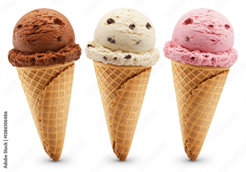 Ice cream cones three flavors Ice cream cones three flavors