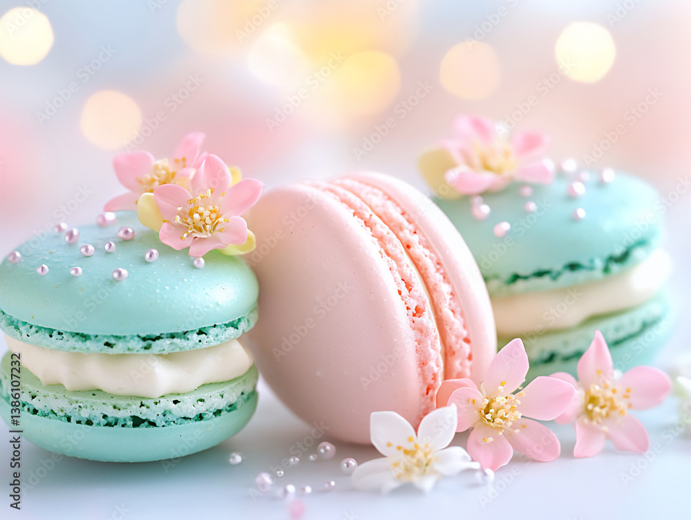 Fototapeta premium pastel macarons and flowers,