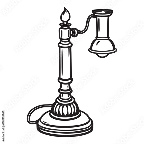 A candlestick telephone line art vector icon illustration on white background.