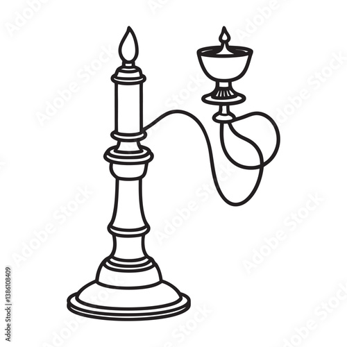 A candlestick telephone line art vector icon illustration on white background.