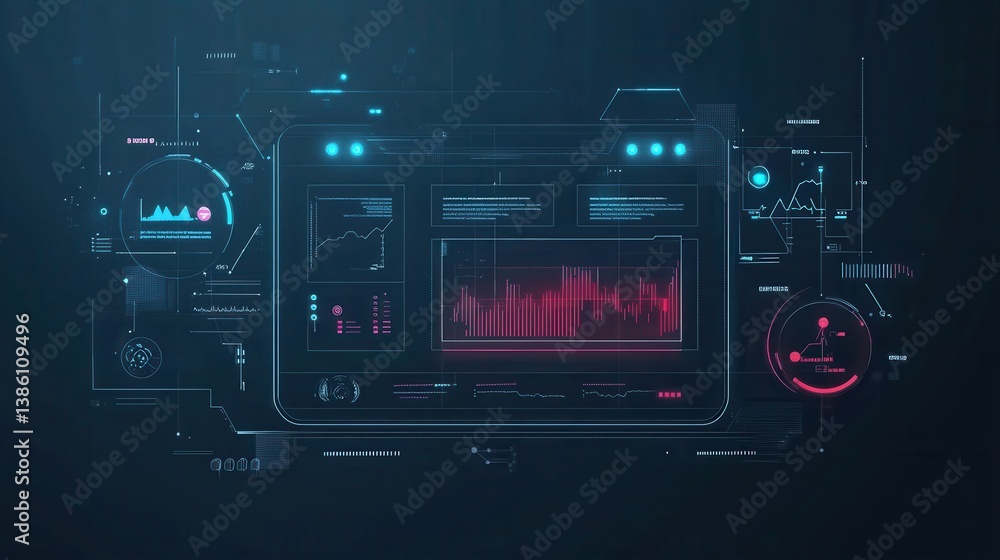 Fototapeta premium Futuristic Data Dashboard with Graphs and Analytics