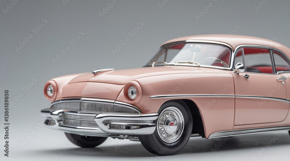 Obraz premium Classic 1950s vintage car displayed in elegant studio setting under soft lighting for automotive enthusiasts and collectors
