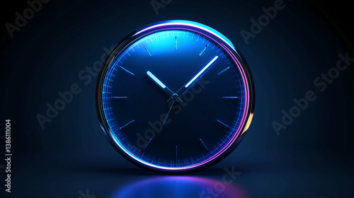 Wallpaper Mural Neon clock glowing time abstract futuristic design midnight hour minute second timer modern background Torontodigital.ca