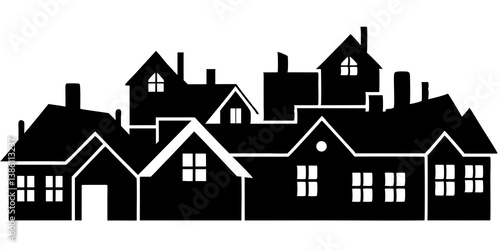 Rustic Village Houses Silhouette on Hillside