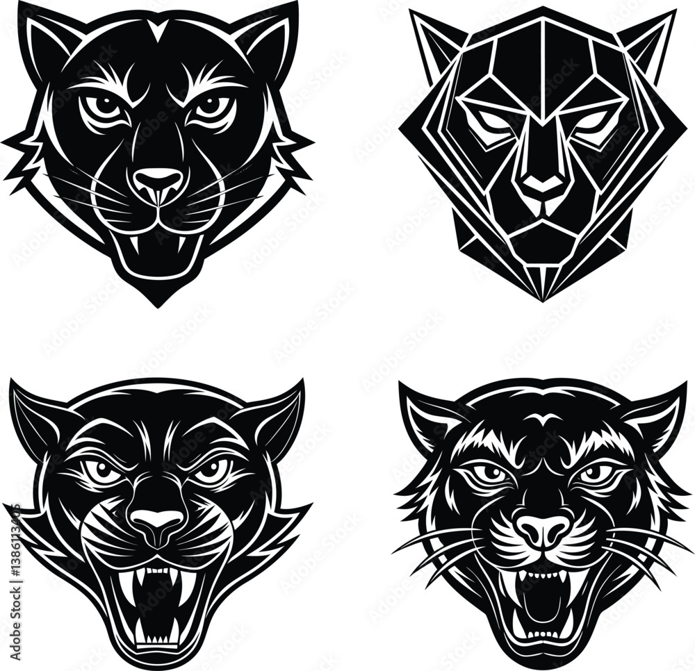 Obraz premium Panther Head logo silhouette set vector art
