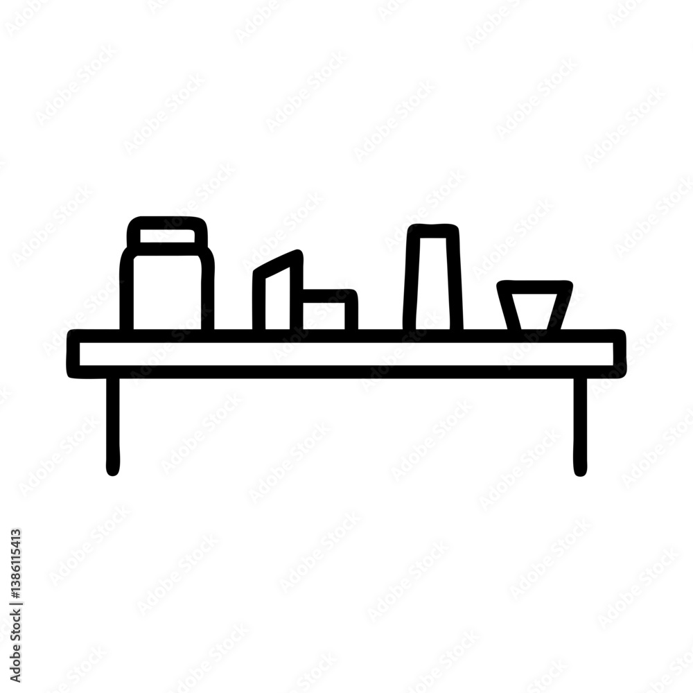 Fototapeta premium Minimalist kitchen shelf with various containers and a glass 