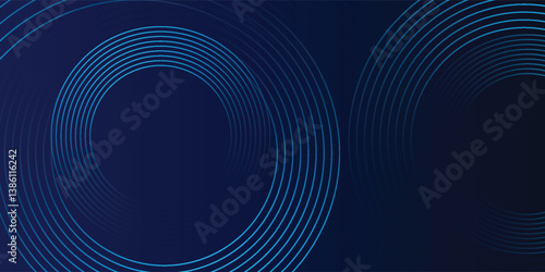 Blue abstract background with glowing circles. Swirl circular lines pattern. Geometric spiral. Twirl element. Modern graphic design.