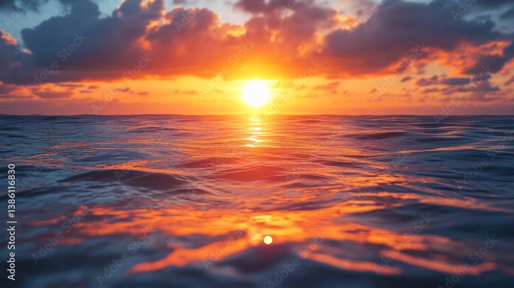 Fototapeta premium Fiery Sunset Over the Ocean: A Breathtaking View