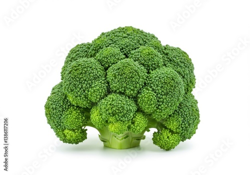Photorealistic broccoli vibrant green detailed isolated white background