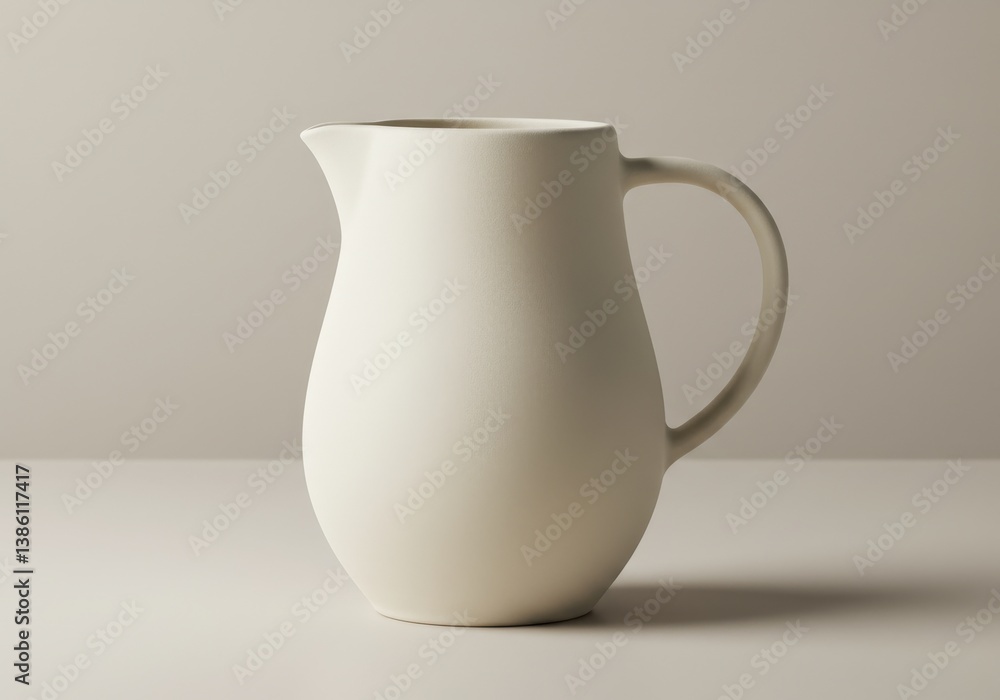 White ceramic pitcher minimalist design isolated white background White ceramic pitcher minimalist design isolated white background