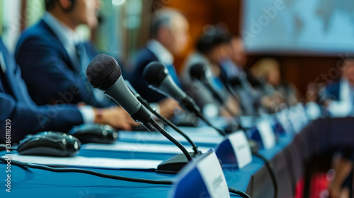 A corporate merger being announced at a press conference .stock image, hd quality, natural look, blog post, finance