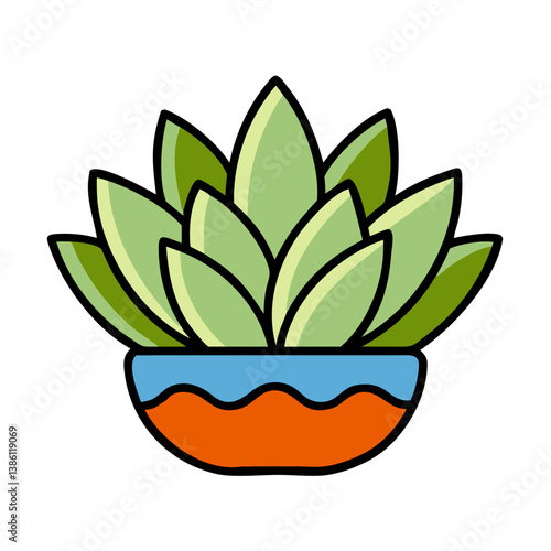 Succulent Plant in Orange Pot, Green Leaves, Home Decor