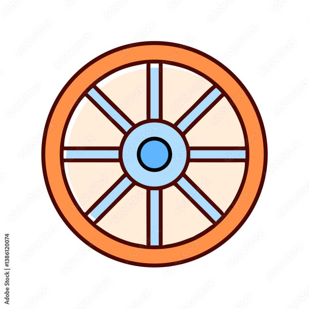 Circular Wheel Design Eight Spokes, Orange Rim, Blue Hub Circular Wheel Design Eight Spokes, Orange Rim, Blue Hub