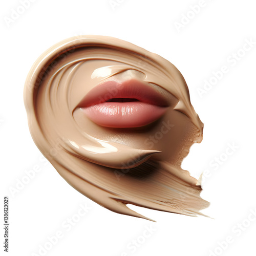 Creamy light beige foundation smudge on white background