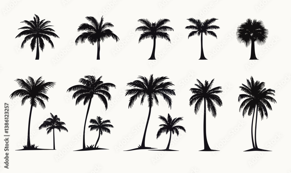Fototapeta premium Tropical Palm Tree Silhouette Vector Set for Design and Decor Projects
