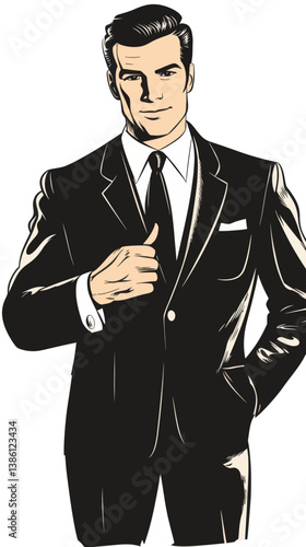 Retro Businessman Illustration in Minimalist Style for Vintage Comics and Pulp Novels