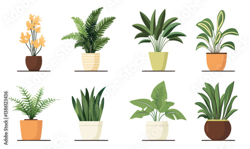 Minimalistic Set of Vector Houseplant Pots for Interior Decor and Design Projects