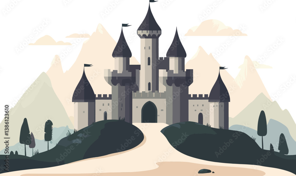 Naklejka premium Majestic Castle Vector Illustration: Minimalistic Design for Fantasy Themes