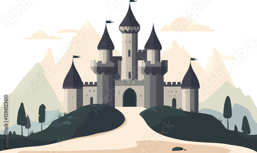 Majestic Castle Vector Illustration: Minimalistic Design for Fantasy Themes