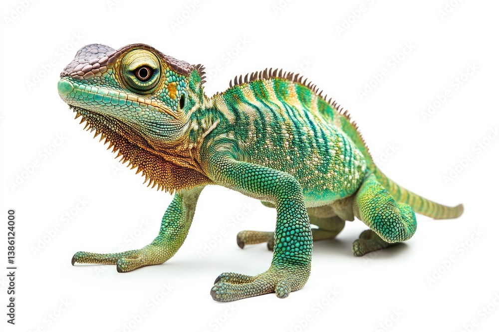 Fototapeta premium Standing Chameleon Isolated on White Background Studio Shot for Education