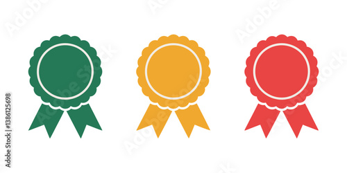 Set of sketched bow and ribbon. Hand drawn vintage line art vector illustration, Award Badges, Set of the Ribbons and Badges, Awareness Concept With Different Color Ribbons On White Background, Award.