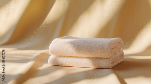 Hand towel folded twice and placed on right third of