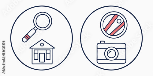 Vector Illustration of Home Search and Photography Icons for Creative Projects