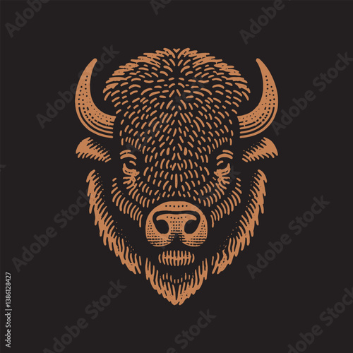 Bison Head Vector Illustration – Vintage Retro Logo Design on Black Background